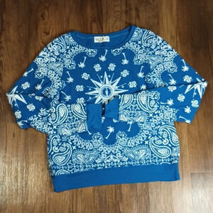 Wildfox Blue Tropical Oasis Handkerchief Print Sweatshirt SSS